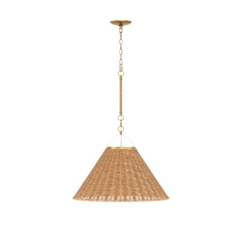 Cyprus Rattan Pendant Light with Coastal Wicker Cone Shade and Adjustable Brass Chain