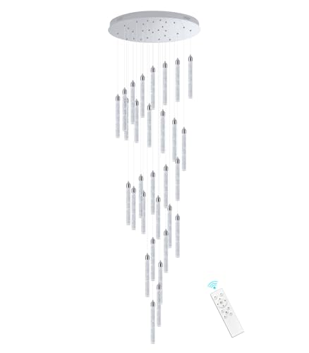 30 Light 197'' High Ceiling Chandeliers Modern Crystal Chandeliers for Entryway Long Spiral LED Dimmable Chandelier Flush Mount Ceiling Staircase Foyer Living Room Sloped ceilings Light Fixture