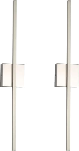 Nickel Wall Sconces Set of Two LED Hardwired Dimmable Bathroom