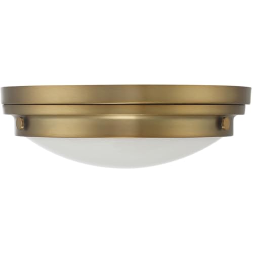 6-3350-16-322 Lucerne Industrial White Glass Flush Mount, 3-Light 180 Total Watts, 5" H x 15" W, Warm Brass