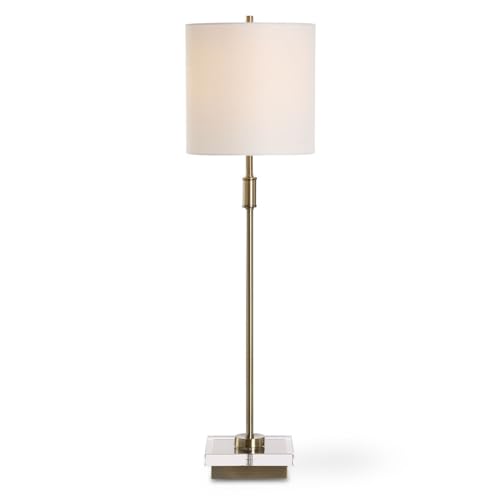 Arvia Antique Brass Modern Metal Buffet Table Lamp with White Linen Shade