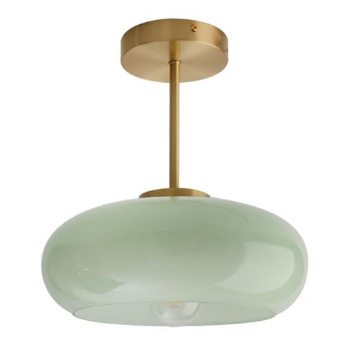 Milk Ceiling Light mid Century Modern Ceiling Light fixtures with Milk Green Glass Shade Gold Semi Flush Mount Ceiling Light