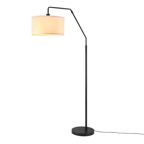 65" Matte Black Floor Lamp with White Fabric Shade