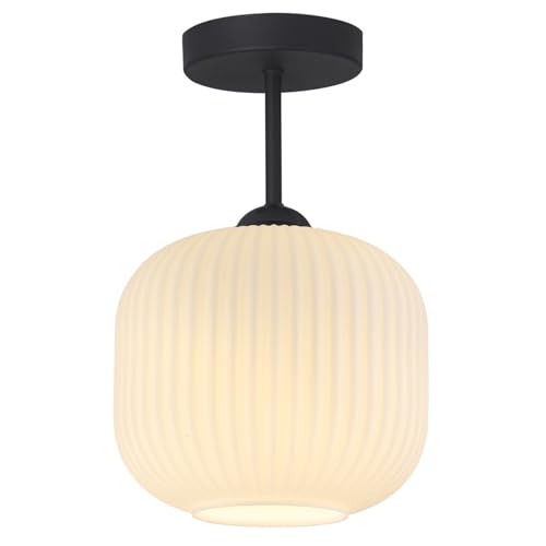 Black and White Flush Mount Ceiling Light Vintage Milk Glass Semi Flush Mount Ceiling Light Black Modern Globe Ceiling Lighting for Bedroom Bathroom Living Room