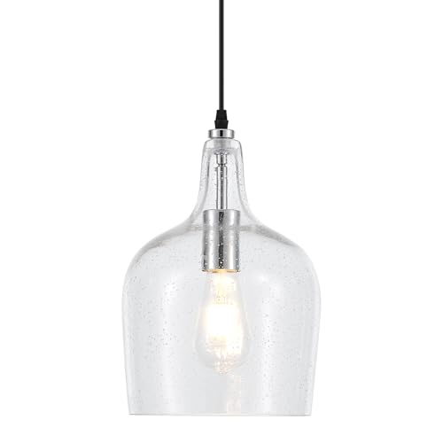 9” Chrome Seeded Glass Pendant Light Modern 1 Light Single Dome Pendent Lighting Fixtures for Kitchen Island Dining Room Hallway