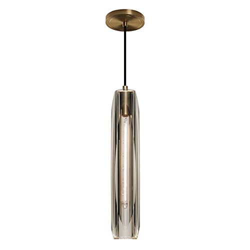 Lighting Smokey Crystal Pendant Light Antique Brass Gold Hanging Light Fixture Mid Century Modern Long Tube Pendant Light for Kitchen Island Dining Room Bedroom