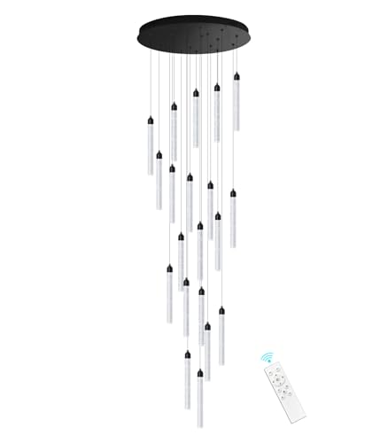 20 Lights Chandelier LED Dimmable Chandeliers for Entryway Flush Mount Ceiling Pendant Light Fixture Crystal Chandeliers for Living Room Black Finished Lighting Modern 156in High Ceiling Chandelier
