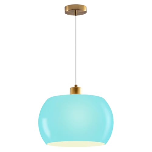 Ocean Blue Kitchen Island Pendant Light Hand Blown Glass Shade Gold Adjustable Hardwire Hanging Light for Restaurant Farmhouse Foyer