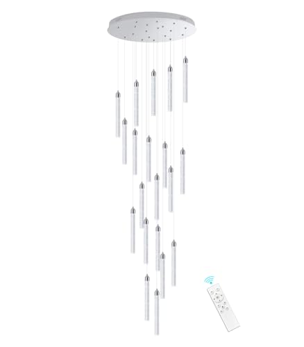 20 Lights Chandelier LED Dimmable Chandeliers for Entryway Flush Mount Ceiling Pendant Light Fixture Crystal Chandeliers for Living Room Chrome Finished Lighting Modern 156in High Ceiling Chandelier
