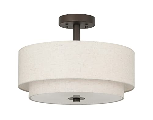 16" Linen Drum Semi Flush Ceiling Light for Dining