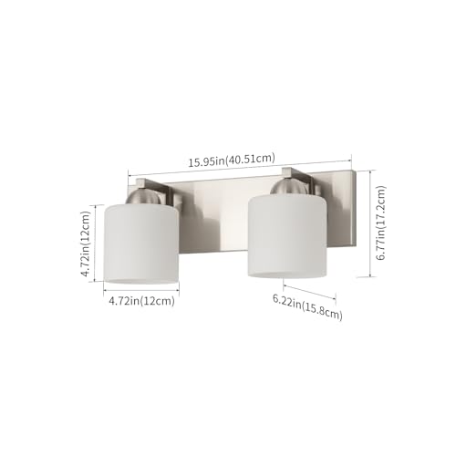 2 Light Brushed Nickel Bathroom Vanity Light with White Glass Shades