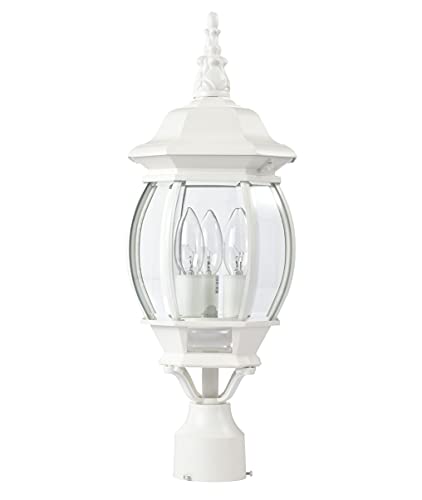 60/897, 3-Light Outdoor Post Lantern, White, Beveled Glass