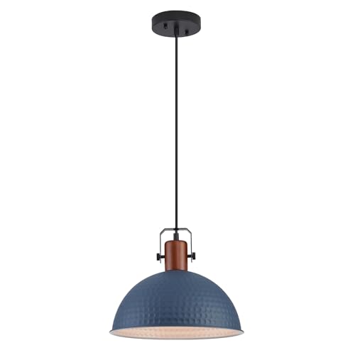 12 Inch Blue Pendant Lights Hammered Matte Pendant Lights for Kitchen Island Industrial Farmhouse Adjustable Height Dome Hanging Light Fixtures for Barn