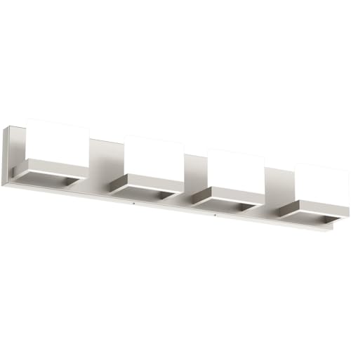 Brushed Nickel Modern Vanity Light Fixtures 4 Lights LED Bathroom Lights Up and Down Bathroom Wall Lighting Over Mirror
