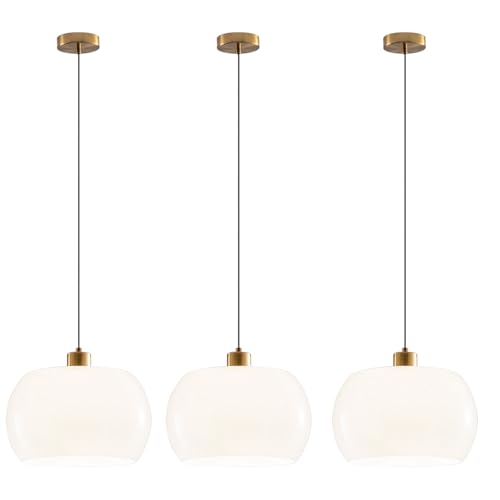 3 Pack Hanging Light Glass Kitchen Island Pendant Light with White Globe Shade
