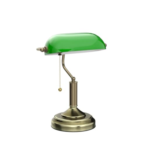 Green Glass Bankers Desk Lamp with Pull Chain