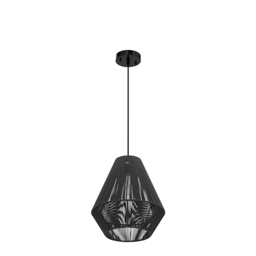 Modern Woven Pendant Light Fixtures 11.8" Farmhouse Coastal Hanging Lamp Matte Black Handwoven Rattan Basket Shade Boho Pendant Light for Kitchen Island Dining Room Bar Bedroom Foyer Hallway