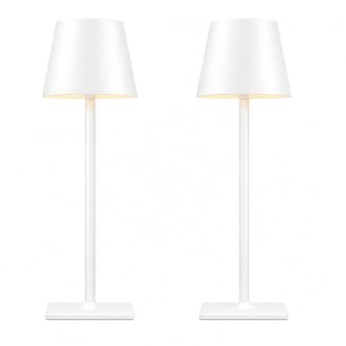White Cordless Table Lamp Set of 2 for Patio Restaurant Home Dinner Kitchen