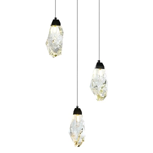 3 Lights Crystal Pendant Light Modern Cluster Chandelier Dimmable Pendant Light Fixture with Black Teardrop Design Stylish Lighting for Kitchen Island