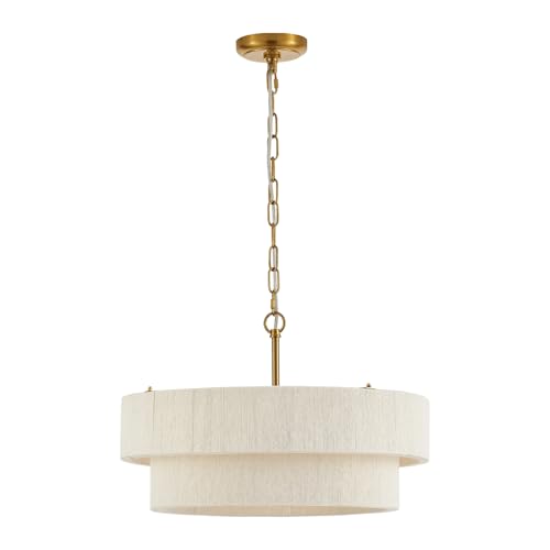 20”Hand Woven Rattan Chandelier Boho Pendant Light Adjustable Coastal Pendant Light for Kitchen Island Dining Living Room