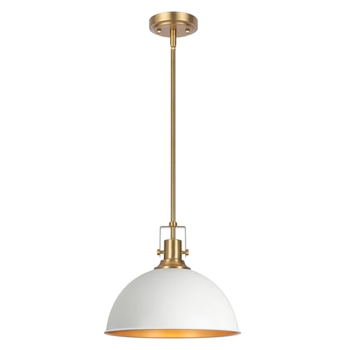13 Inch White and Gold Metal Pendant Light Kitchen Island