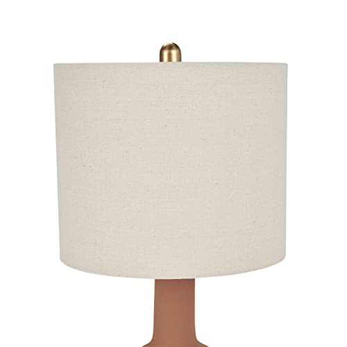 Home 22" Terracotta Orange Ceramic Table Lamp with Oatmeal Linen Shade for Modern Farmhouse