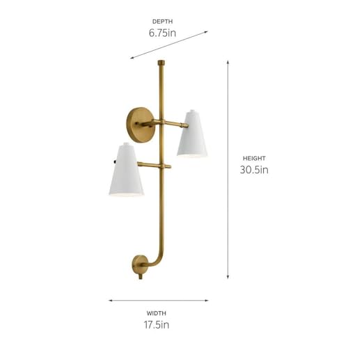 Sylvia 2 Light Wall Sconce in White and Natural Brass