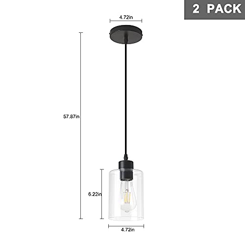 Modern Black Farmhouse Clear Glass Cylinder Pendant Light Fixture (2 Count)