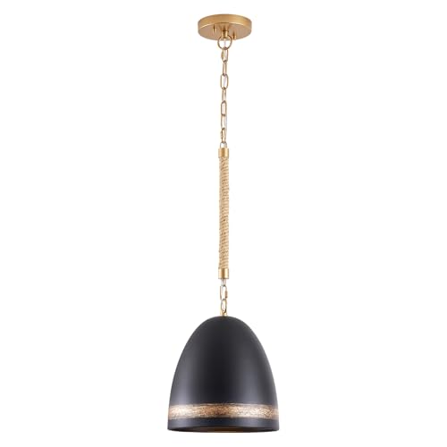 Farmhouse Pendant Light Black 10in Hemp Rope Boho Kitchen Island Lighting French Country Ceiling Pendant Light for Kitchen Sink Dining Room Entry Hallway
