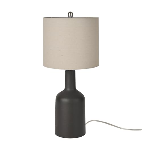 Home 22" Black Ceramic Table Lamp with Oatmeal Linen Shade for Modern Farmhouse