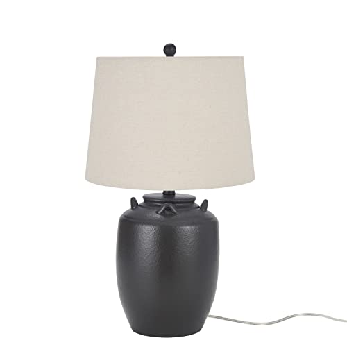Home 24" Black Farmhouse Ceramic Pottery Jug Table Lamp for Bedside Table