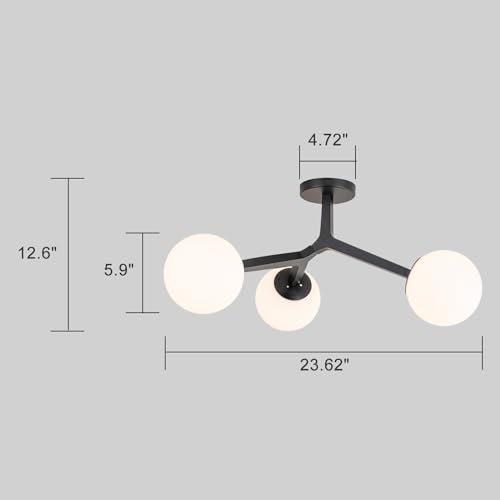 3 Light Modern Sputnik Black Semi Flush Mount Ceiling Light Fixture