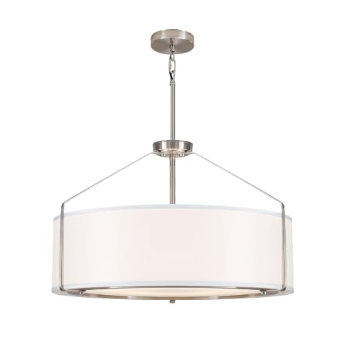 23Inch Drum Chandelier Large Nickel & White Pendant Lights for Dining Room