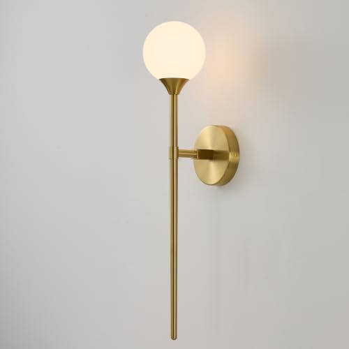 Single Gold Globe Glass Wall Sconce with Milk White Glass Shade