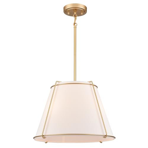 3 Light Gold Cone 16" Pendant Light Fabric Drum Shade with Metal