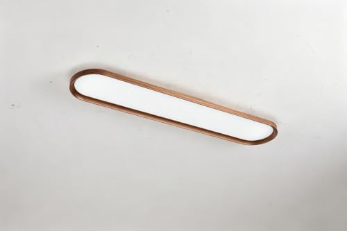 Modern LED Ceiling Light Dimmable Linear Ceiling Light 39.4in Semi Flush Mount Long Lights with Remote Control and Side Lighting for Living Room Kitchen Dining Room Walnut