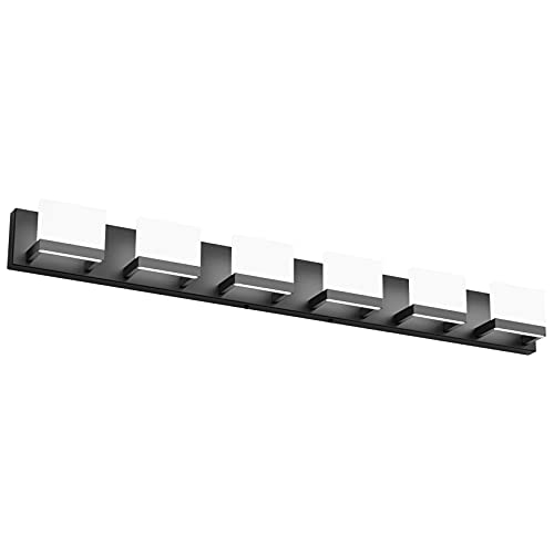 LED Modern Matte Black Bathroom Vanity Lights Over Mirror 6 Lights Up and Down Black Bathroom Vanity Light Fixtures 6000K