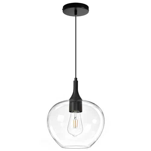 9.45in Black Pendant Lights Kitchen Island with Clear Glass Shade 1Pack