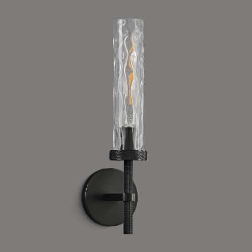 Bathroom Sconce Hardwired Black Sconce with Water Ripple Glass