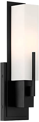 Midtown 15" High White Glass Black Wall Sconce Set of 2 Light Fixture (2 Count)