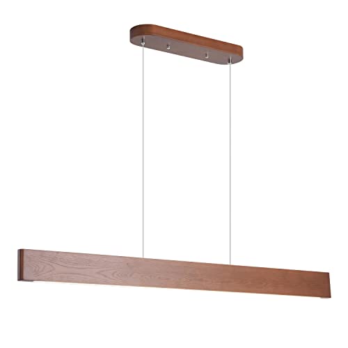 39.4" Wood Linear Pendant Light 24w Led Dimmable Dining Room Light Wood Kitchen Island Pendant Hanging Light for Kitchen Island Office Lights Walnut Color