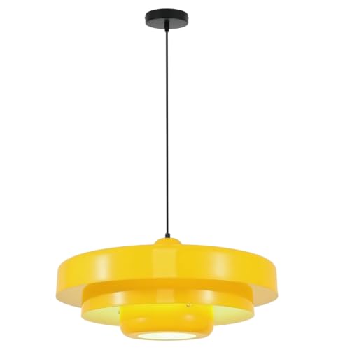 Mid‑Century Disc Pendant Light Yellow Dining Room Ceiling Fixture