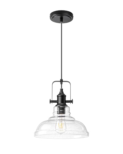 Pendant Light Kitchen Island Seeded Glass Shade Matte Black