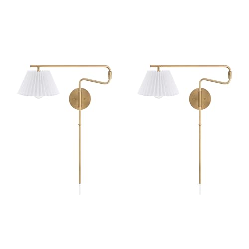 Kai Modern Wall Mounted Plugin Bedside Reading Lamp with Pleated Shade (2 Count)