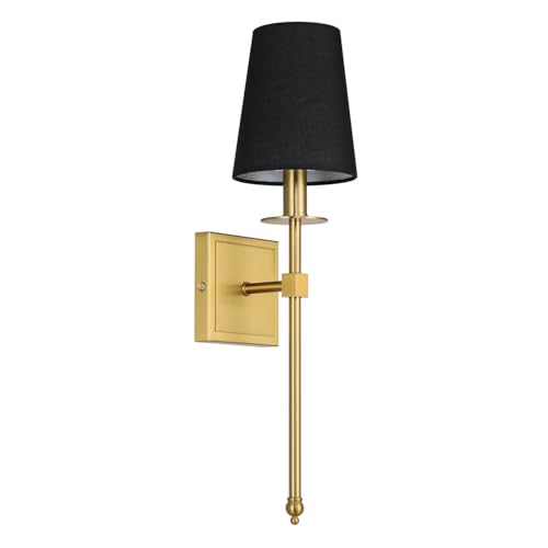 Modern Brass Wall Sconces Set of 2 Black Shade for Bedroom