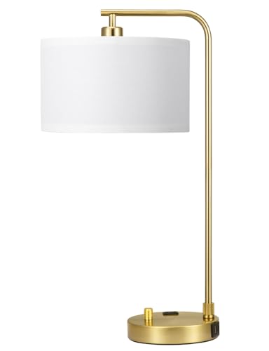Gold Table Lamp with USB Port and Outlet