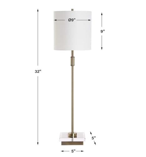 Arvia Antique Brass Modern Metal Buffet Table Lamp with White Linen Shade