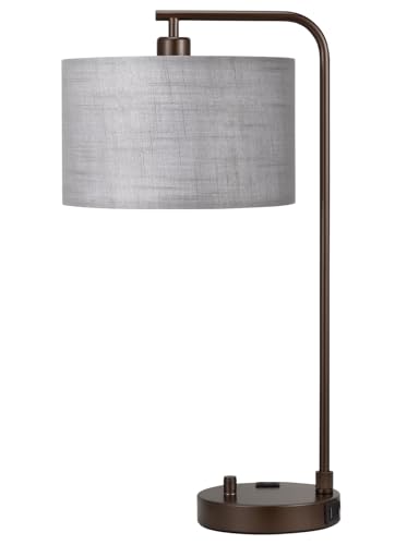 Grey Tall Lamp for Bedroom with USB Port and Outlet