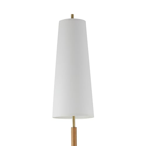 63" Matte Brass Floor Lamp with Wood Toned Accent and Long White Fabric Shade