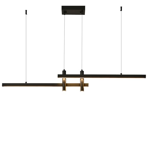 Modern Black Linear Pendant Lights Kitchen Island Lighting Minimalist Led Chandeliers Pool Table Light Dimmable Ceiling Hanging Light Fixture Dining Room with Remote Control